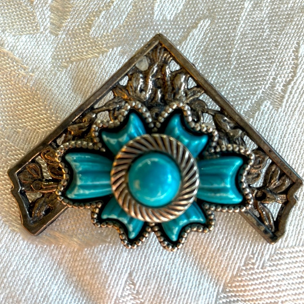 Silver turquoise vintage brooch